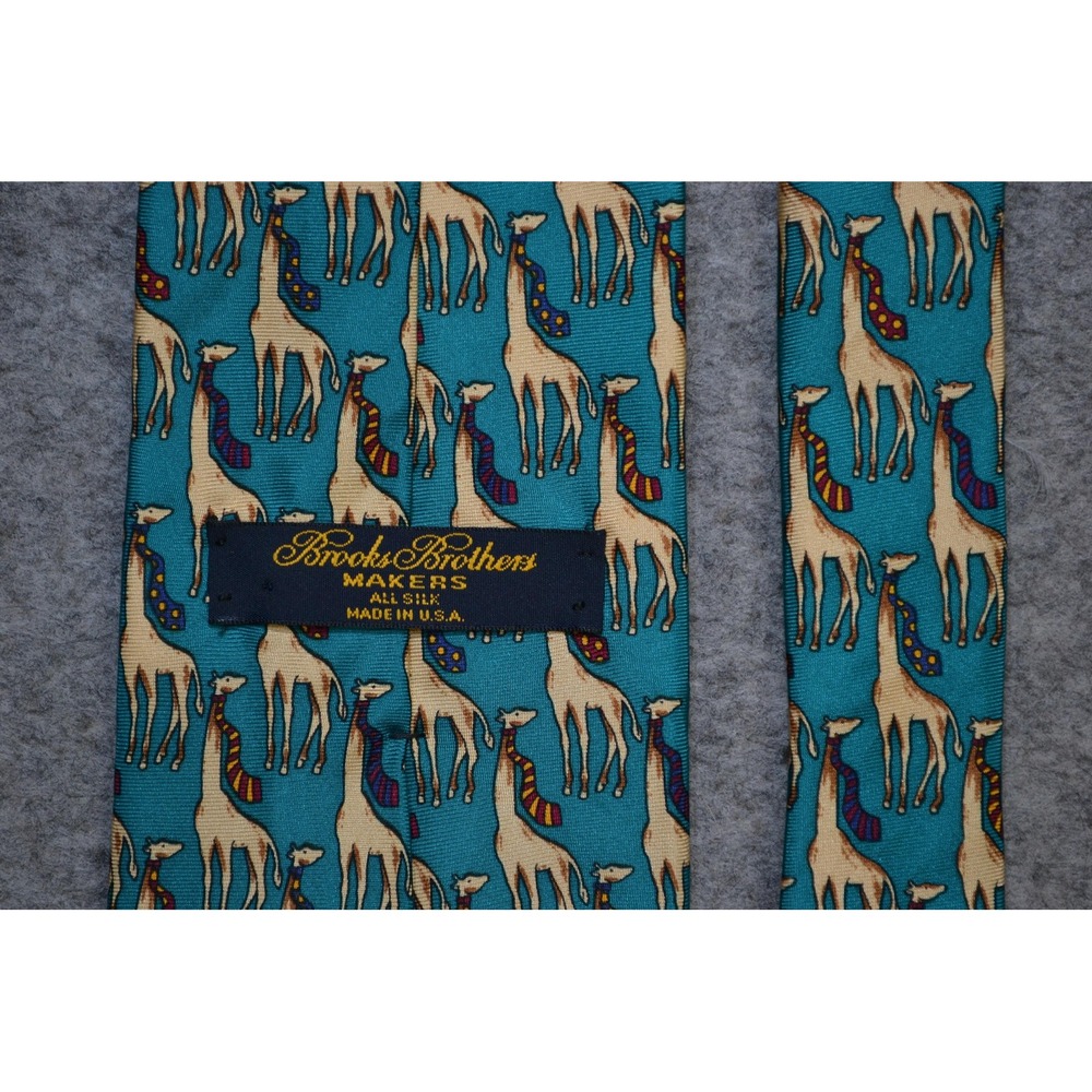 Brooks Brothers Makers Tie Mens Blue Giraffe Novelty 100% Silk Necktie Made USA